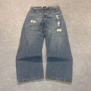 Indigo Red Mens Baggy Distressed Jeans Light Wash Blue Y2K Wide Leg Size 36x32